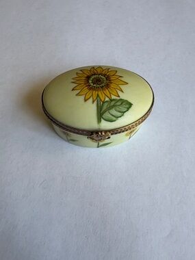 Limoges Oval Porcelain Trinket Box with Sunflowers